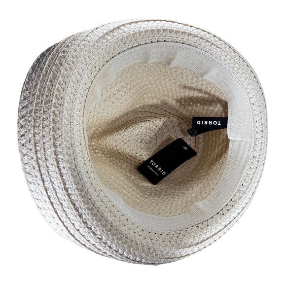TORRID Tan Woven Hat S/M Crochet Trim Band Natural Sun Fedora Tags - Picture 4 of 7